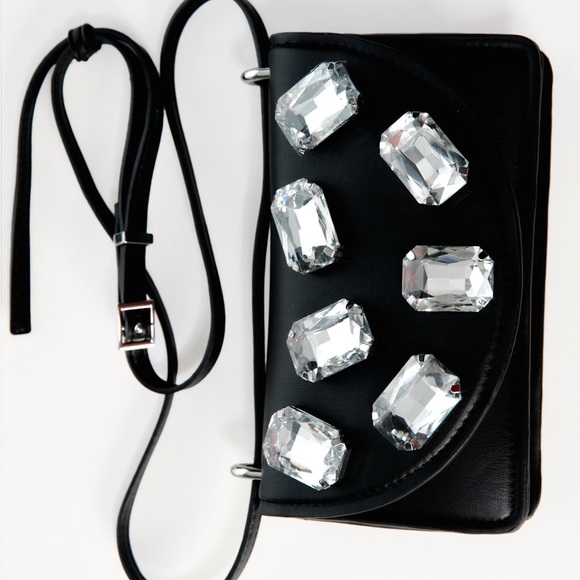 NWT. Zara Black Mini Bag with Rhinestones. - Picture 3 of 9